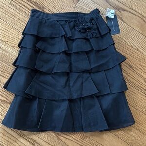 Zara Black Tiered Ruffle Skirt with Floral Detail